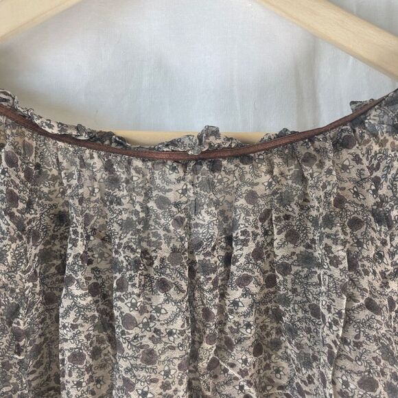Joie Sheer Brown Floral Print Peasant Style Festival Top Sz S - Picture 6 of 7